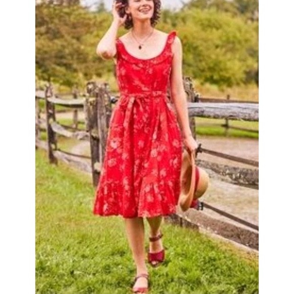 April Cornell Dresses & Skirts - April Cornell Francesca Dress Red Womens Lg Ruffle Romantic Floral Cottagecore